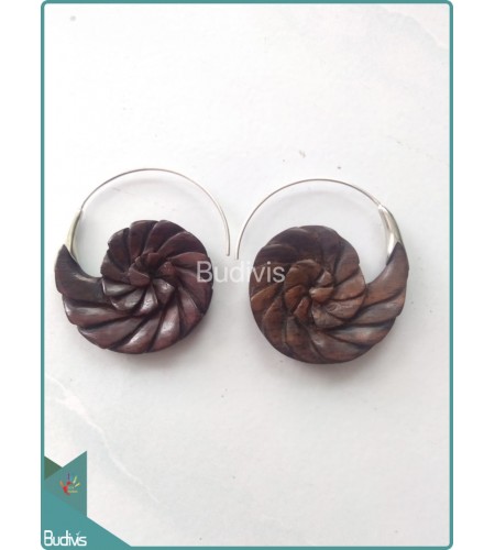 Wooden Snail Earrings Sterling Silver Hook 925