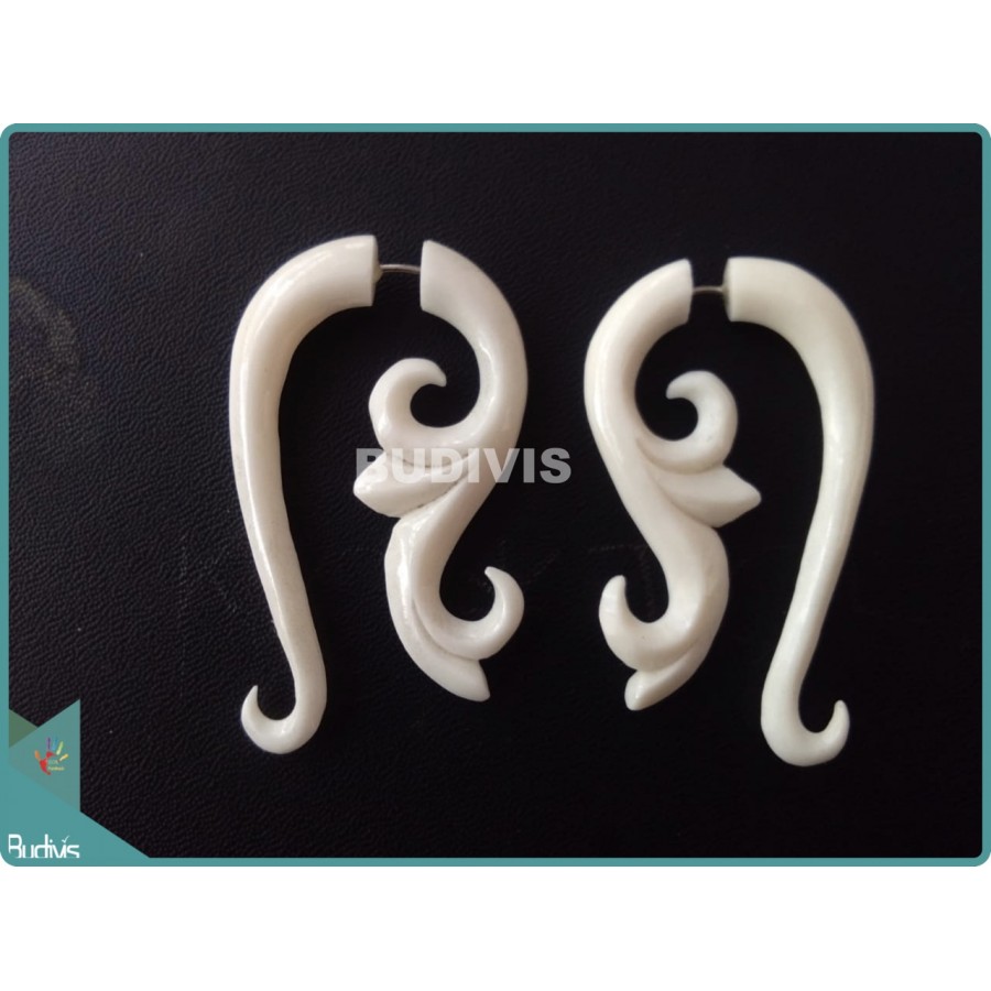 Bone White Lotus Flower Tribla Earrings Sterling Silver Hook 925