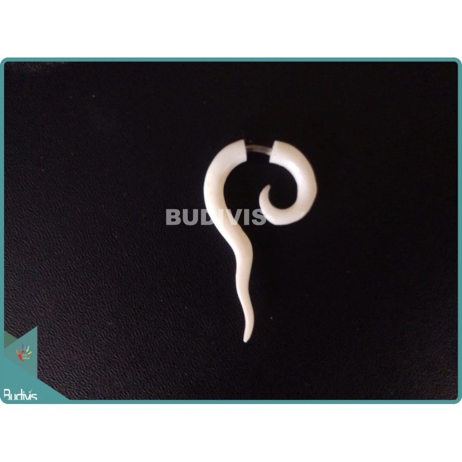 Bone White Stretcher Spiral Tribal Earrings Sterling Silver Hook 925