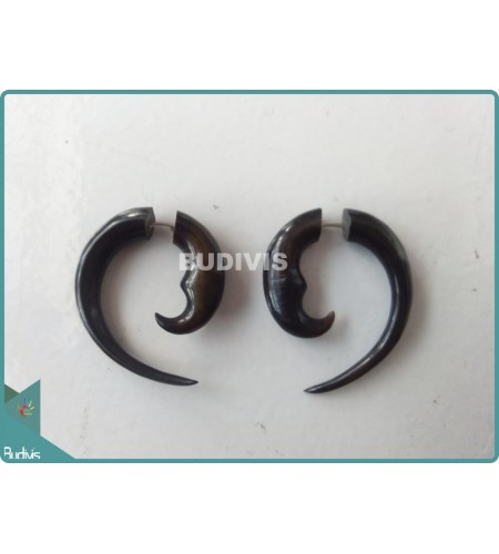 Horn Round Simple Tribal Earrings Sterling Silver Hook 925