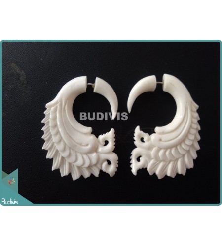 Bone Carving With Wing Style Earrings Sterling Silver Hook 925