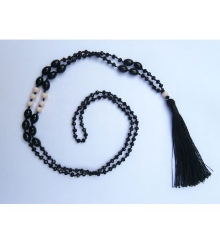 Long Beaded Crystal Tassel Necklace