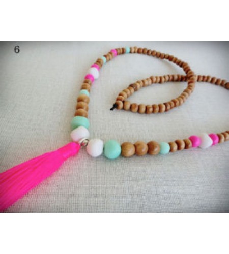 Beaded Tassel Necklace Wood