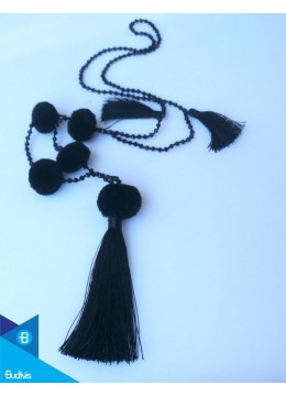 wholesale Hand Knotted Long Cristal Tassel Necklaces With Pompom, Costume Jewellery
