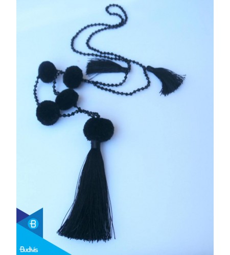 Hand Knotted Long Cristal Tassel Necklaces With Pompom