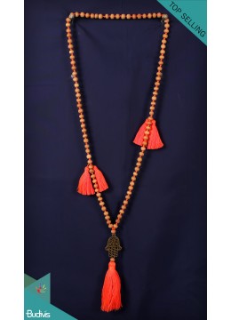 wholesale bali Bali Mala 108 Wooden Long Hand Knotted Necklace With Hamsa, Costume Jewellery