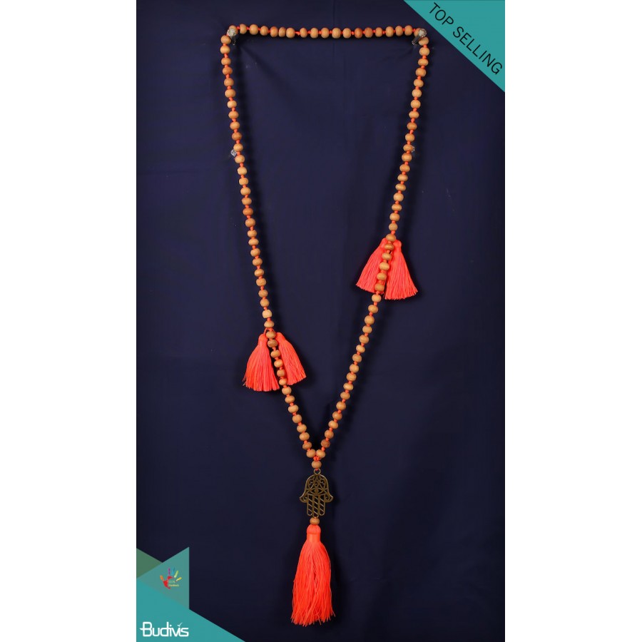 Bali Mala 108 Wooden Long Hand Knotted Necklace With Hamsa