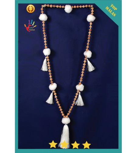 Wholesale Mala 108 Wooden Bead Long Hand Knotted Necklace With Pom Pom