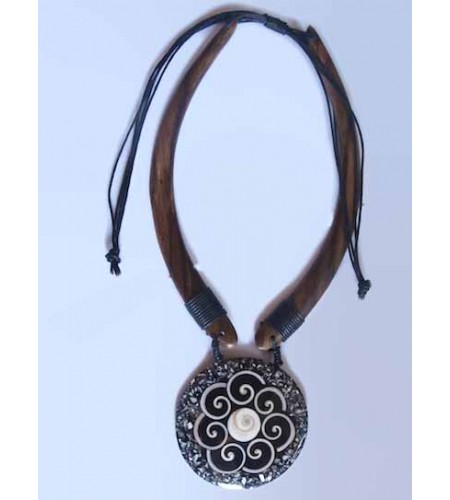 Wood Choker Pendant Necklace Made in Bali