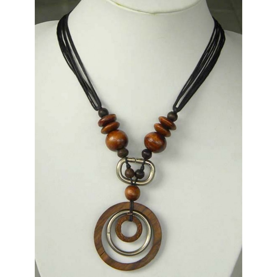 Natural Beaded Wood Necklace