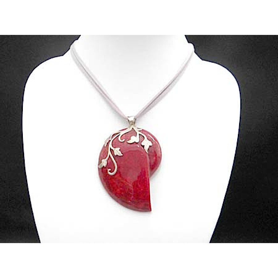 Affordable Red Coral Pendant Sterling Silver 925