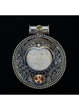 wholesale bali Wholesaler Moon Face Of Bone Carving Sterling Silver Pendant 925, Costume Jewellery