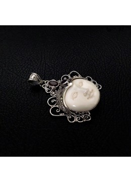 wholesale bali Wholesale Moon Face Of Bone Carving Sterling Silver Pendant 925, Costume Jewellery