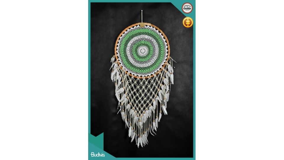 Bali Large Rattan Combi Colour Hanging Dreamcatcher Crocheted