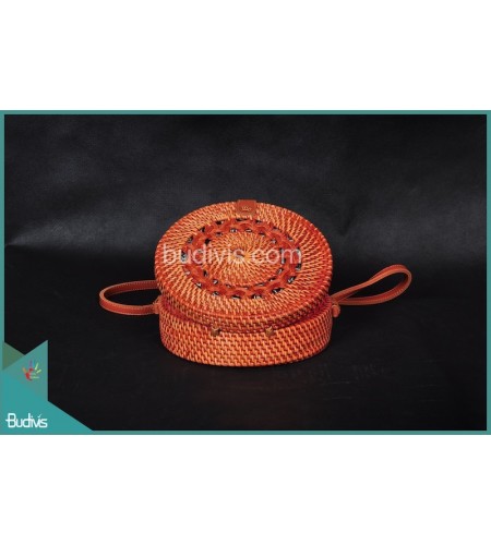 Top Sale Round Bag Red Antique Painitng Full Rattan With Tribal Circle