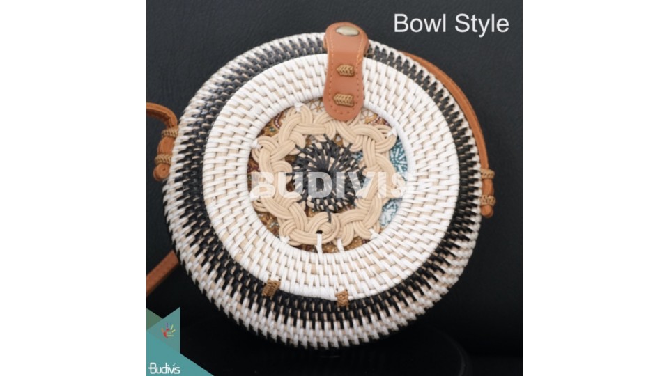 Bowl Style Rattan Bag With White And Black Stripe Color