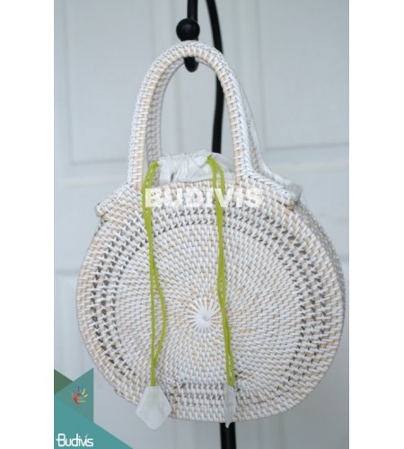 White Color Rattan Handwoven Hand Bag