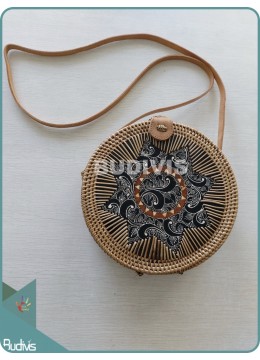 Image of Handwoven Floral Flower Painting on Bali Rattan Bag With Batik Pattern Fashion Bags Source: CV.Budivis in Bali, Indonesia