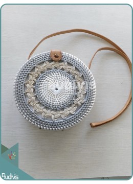 Image of Round Grey And White Braided Bali Rattan Bag Fashion Bags Source: CV.Budivis in Bali, Indonesia