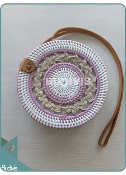 wholesale bali Round Pink And White Braided Bali Rattan Bag, Fashion Bags