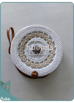 wholesale bali Braided  White Rattan Bag With Coconot Shell Decoration, Fashion Bags