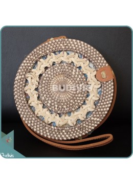 wholesale bali Braided Cream And Brown Rattan Round Bag, Fashion Bags