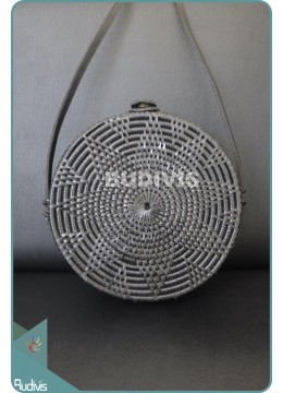 wholesale bali Grey Rattan Round Bag With Flower Pattern, Fashion Bags