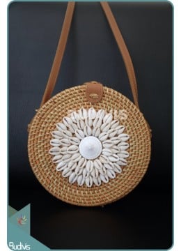 wholesale bali Brown Natural Rattan Bag With Sea Shell Decoration, Fashion Bags