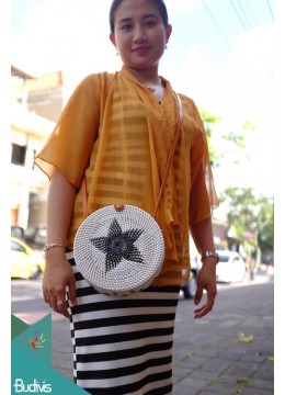 wholesale bali White Star Rattan Bag With Leather Strap, Fashion Bags