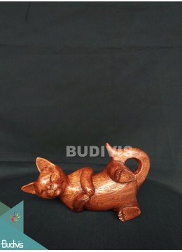 wholesale bali Best Seller Wood Carved Sleep Cat From Indonesia, Home Decoration