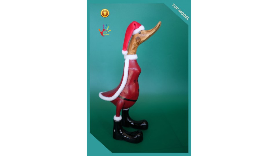 Hand Carved Full Painted Customized Santa Clause Wood Duck, Wooden Duck, Bamboo Duck, Bamboo Root Duck,