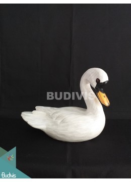 Image of Wholesale Figurine Realistic Miniature Wooden Tundra Swan Hand  Carving Painted Garden Decor Home Decoration Source: CV.Budivis in Bali, Indonesia