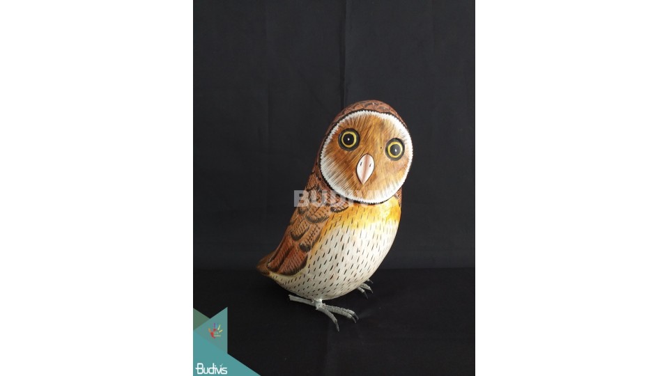 Wholesale Figurine Realistic Burrowing Owl Wooden Bird Carving Hand Painted Garden Decor