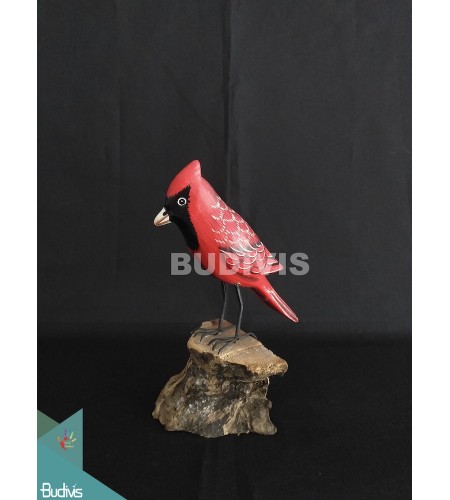 Wholesale Figurine Realistic Wooden Bird Virginia Cardinal Sculpture from Bali Hand Painted Garden Decor