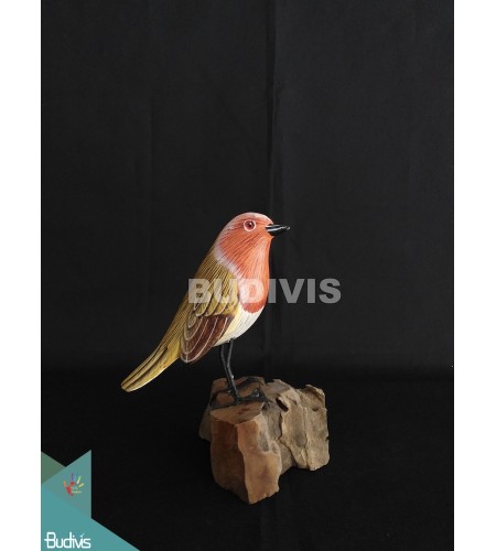Figurine Realistic Miniature Wooden Bird Carving Hand Painted Garden Decor