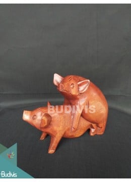 wholesale bali Animal Wood Carved Pig Making Love Manufacture, Home Decoration