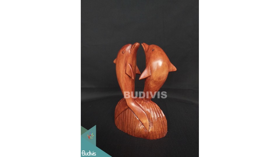 Bali Manufacturer Wood Carved Dolphin Couple Wholesale
