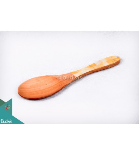 Wooden Rice And Soup Spoon With Shell Decorative