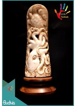 wholesale bali Wholesale Hand Carved Bone Octopus And Turtle Scenery Ornament Top Selling, Home Decoration