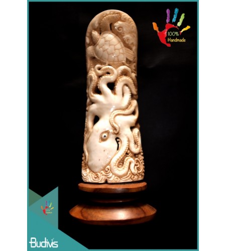 Wholesale Hand Carved Bone Octopus And Turtle Scenery Ornament Top Selling