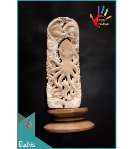 Best Seller Hand Carved Bone Octopus Scenery Ornament Top Model
