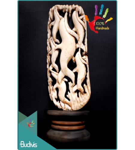 100 % In Handmade Hand Carved Bone Dolpin Scenery Ornament Best Seller