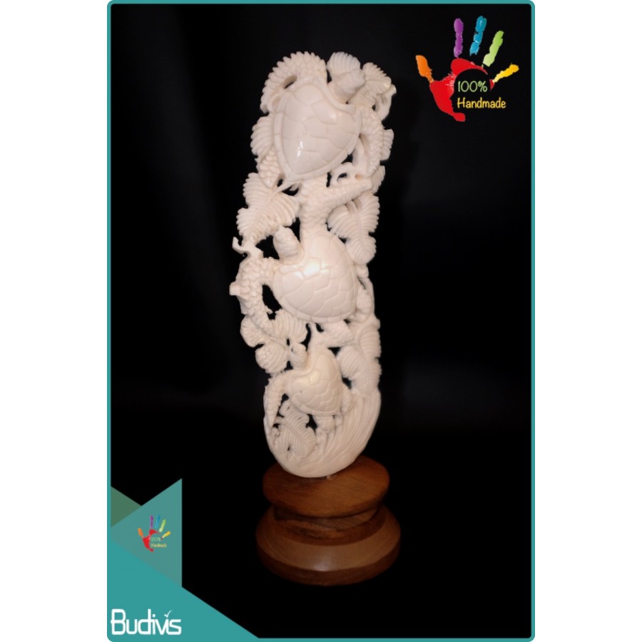 100 % In Handmade Hand Carved Bone Turtle Scenery Ornament Best Seller