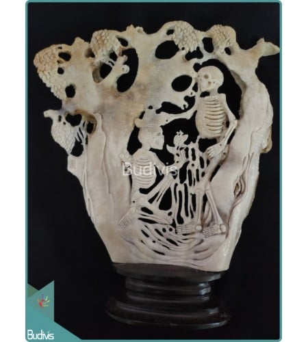 A Lovely Couple Skeleton Under The Tree Bone Carving Ornament