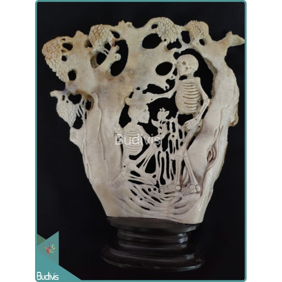 A Lovely Couple Skeleton Under The Tree Bone Carving Ornament