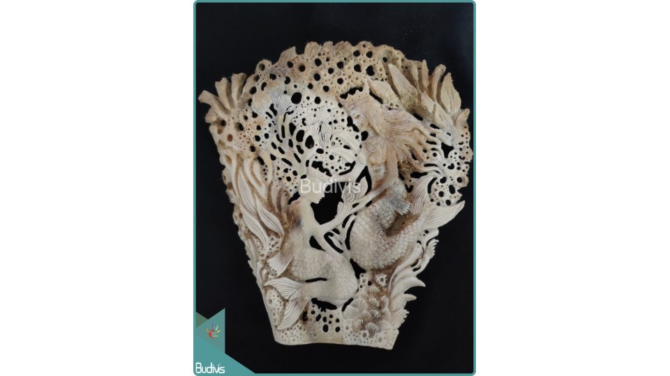 Mermaid Queen And Her Princess Bone Carving Ornament