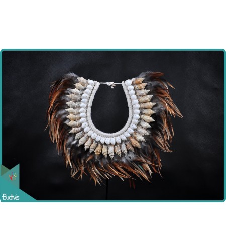 Factory Tribal Necklace Feather Shell Decorative On Stand Interior
