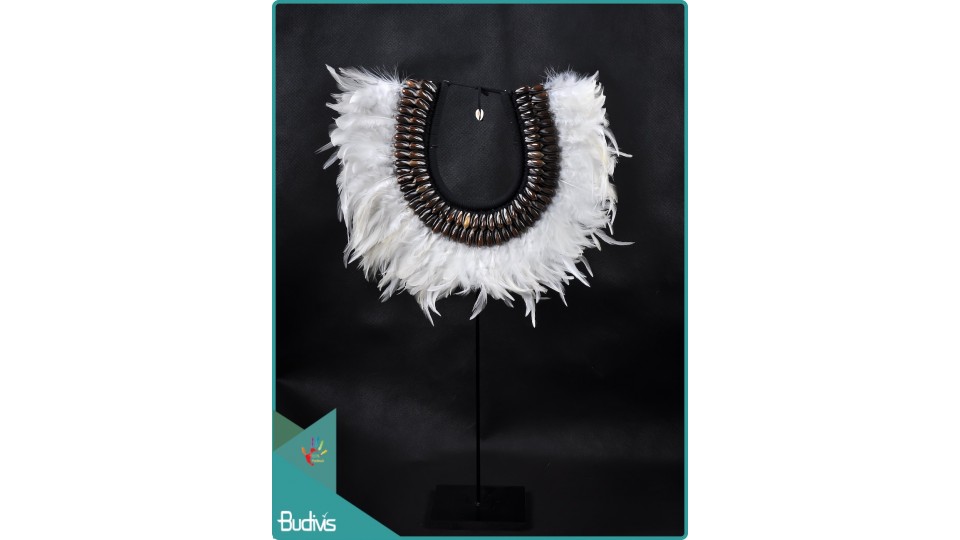Best Design Tribal Necklace Feather Shell Decorative On Stand Decor Interior