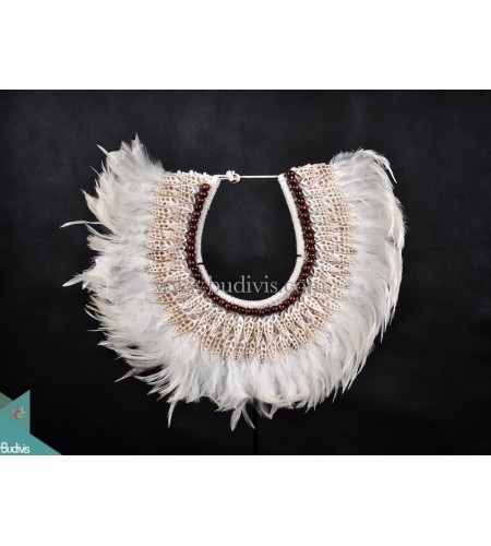 Primitive Shell Decoration White Feather Tribal Necklace Shell Wood Decorative Standing