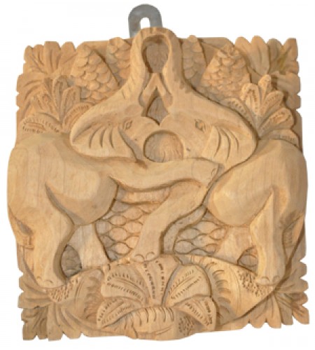 Relief Elephant Wood Carving